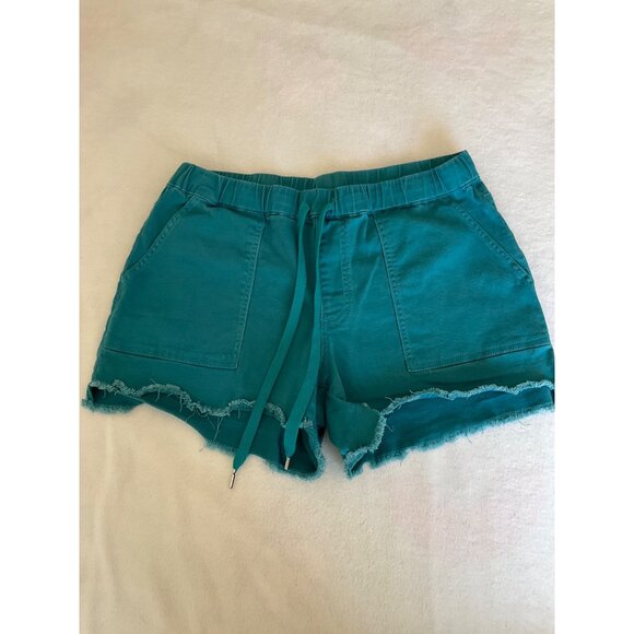 YMI Large  Dream High Rise Joggers Shorts with Tie Teal Blue - Picture 2 of 5